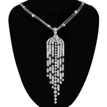 14K White Solid Gold Womens Diamond Necklace 3.42 Ctw